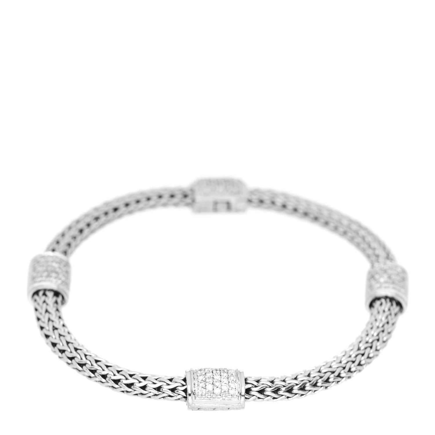 John Hardy Sterling Silver 18K Yellow Gold Diamond Classic Chain Station Bracelet 1 of 3