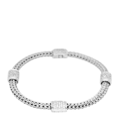 John Hardy Sterling Silver 18K Yellow Gold Diamond Classic Chain Station Bracelet 1 of 3
