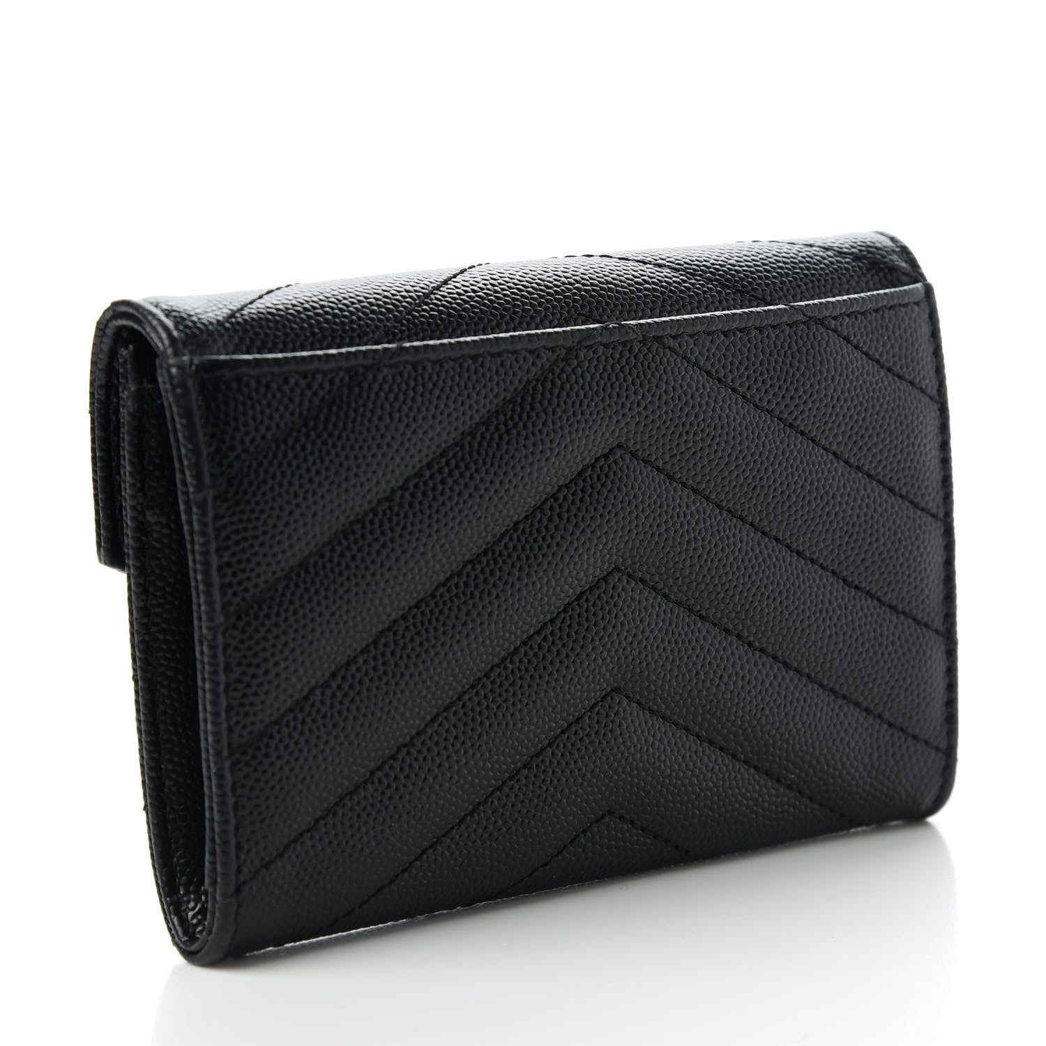 Saint Laurent Grain De Poudre Matelasse Chevron Small Monogram Envelope Wallet Black 3 of 10