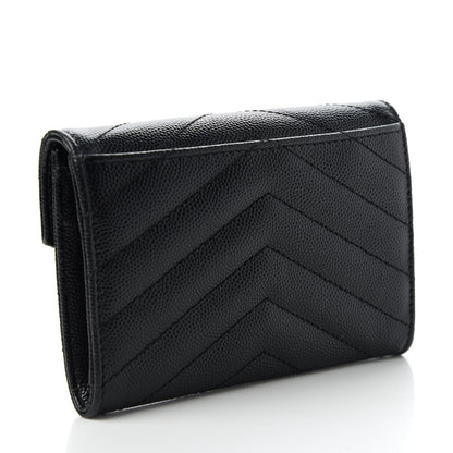Saint Laurent Grain De Poudre Matelasse Chevron Small Monogram Envelope Wallet Black 3 of 10