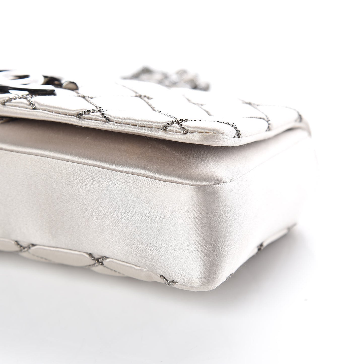 Satin Beaded Single Flap Silver