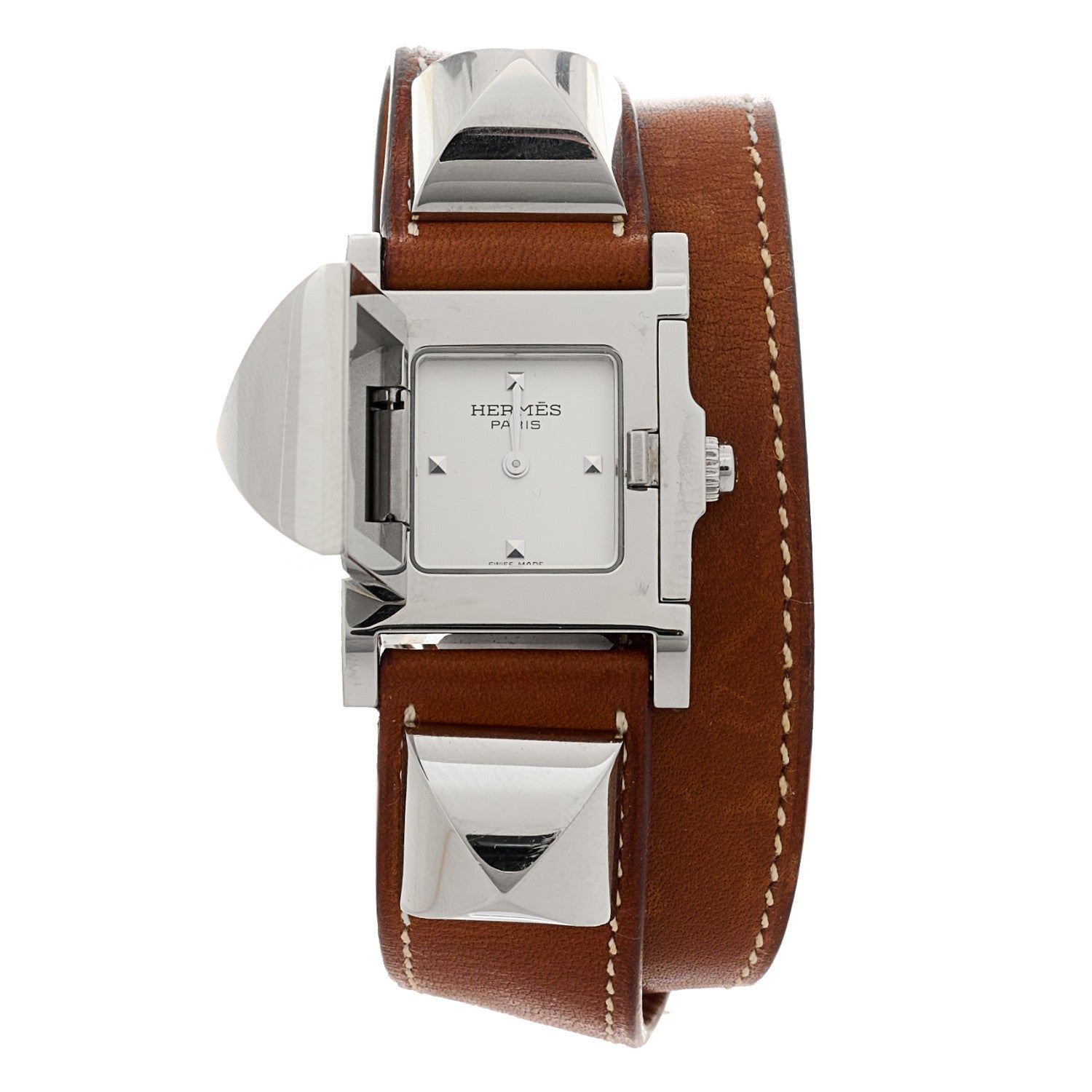 Hermes Stainless Steel Barenia 23mm Medor Double Tour Quartz Watch Fauve 1 of 5