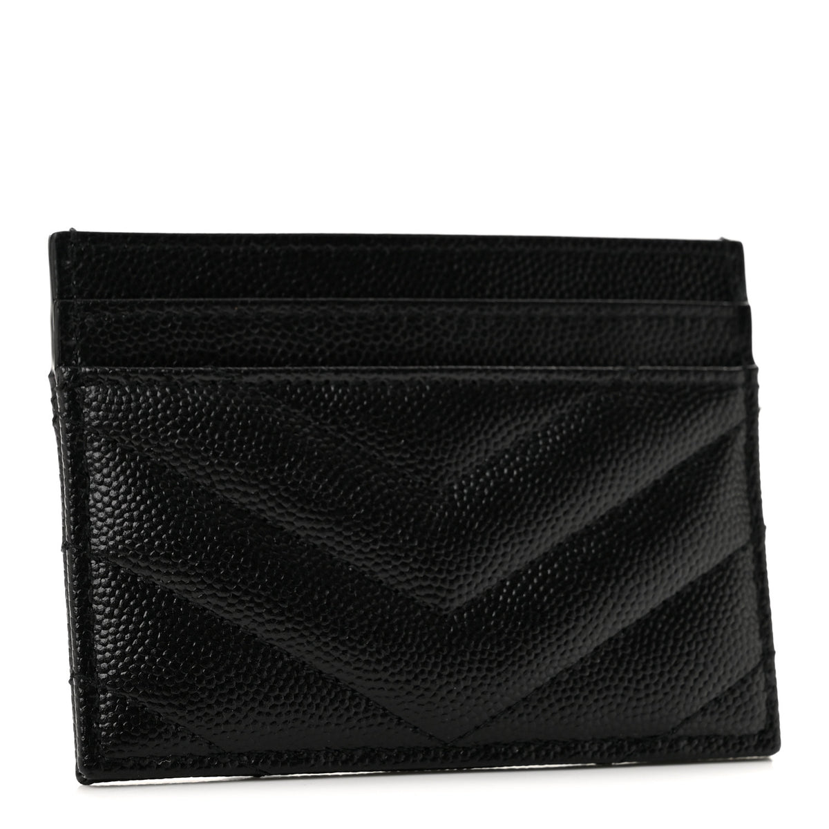 Saint Laurent Grain De Poudre Matelasse Chevron Cassandre Credit Card Case Black 3 of 9