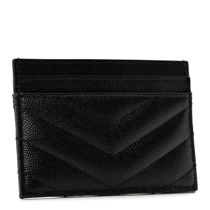 Saint Laurent Grain De Poudre Matelasse Chevron Cassandre Credit Card Case Black 3 of 9