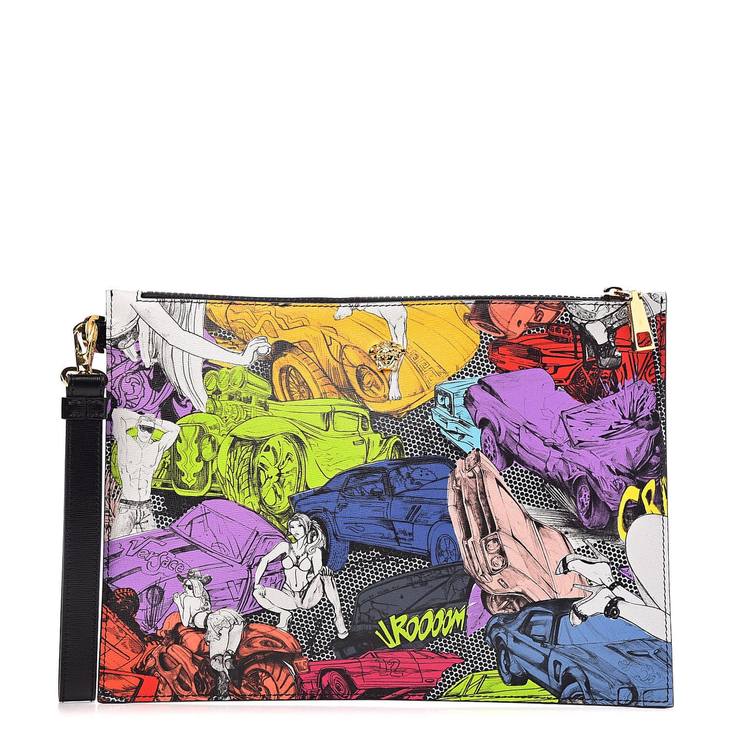 Calfskin Comic Crash Print Pochette Multicolor