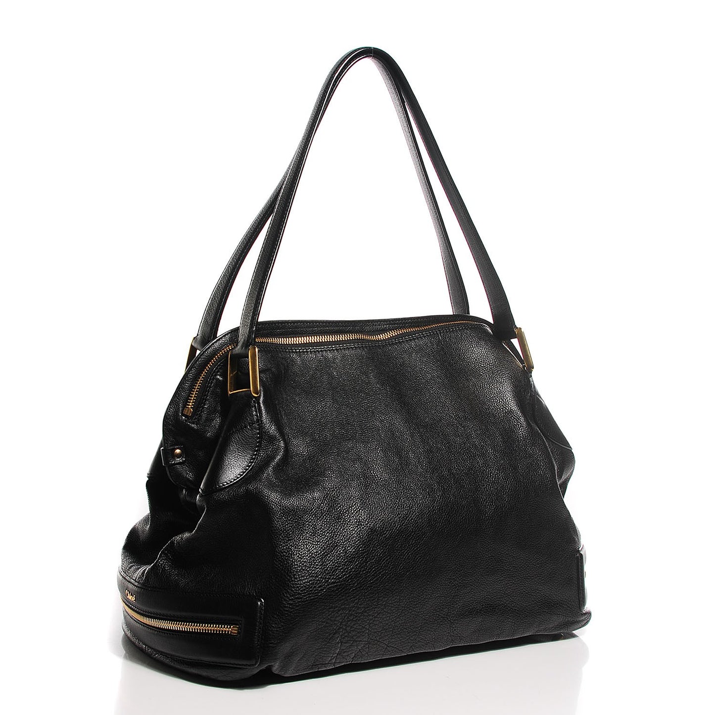 Calfskin Cary Zipped Shoulder Bag Black