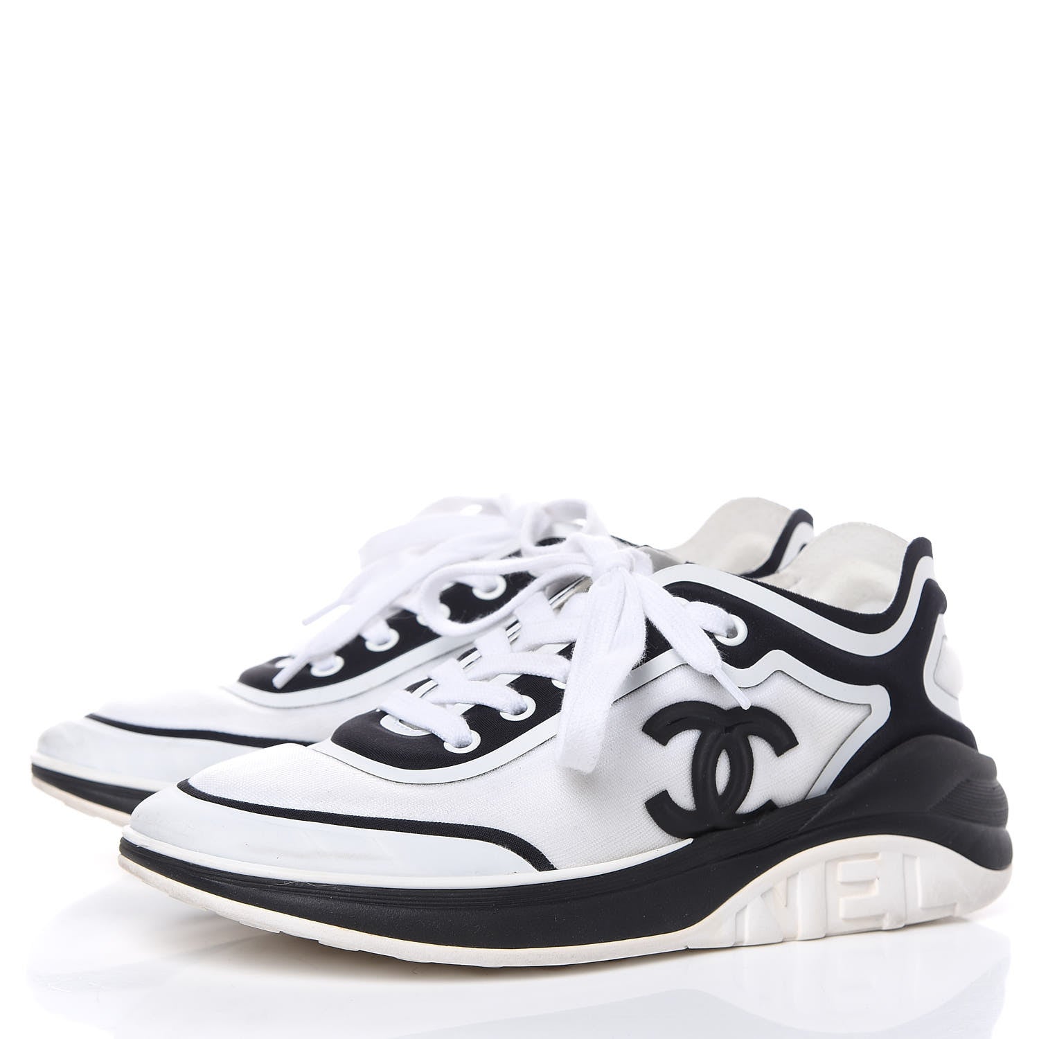 Chanel Lycra CC Sneakers 36 White Black 3 of 11