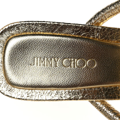 Jimmy Choo Metallic Crackled Calfskin Cape 75 Strappy Slide Sandals 38 Gold 6 of 7