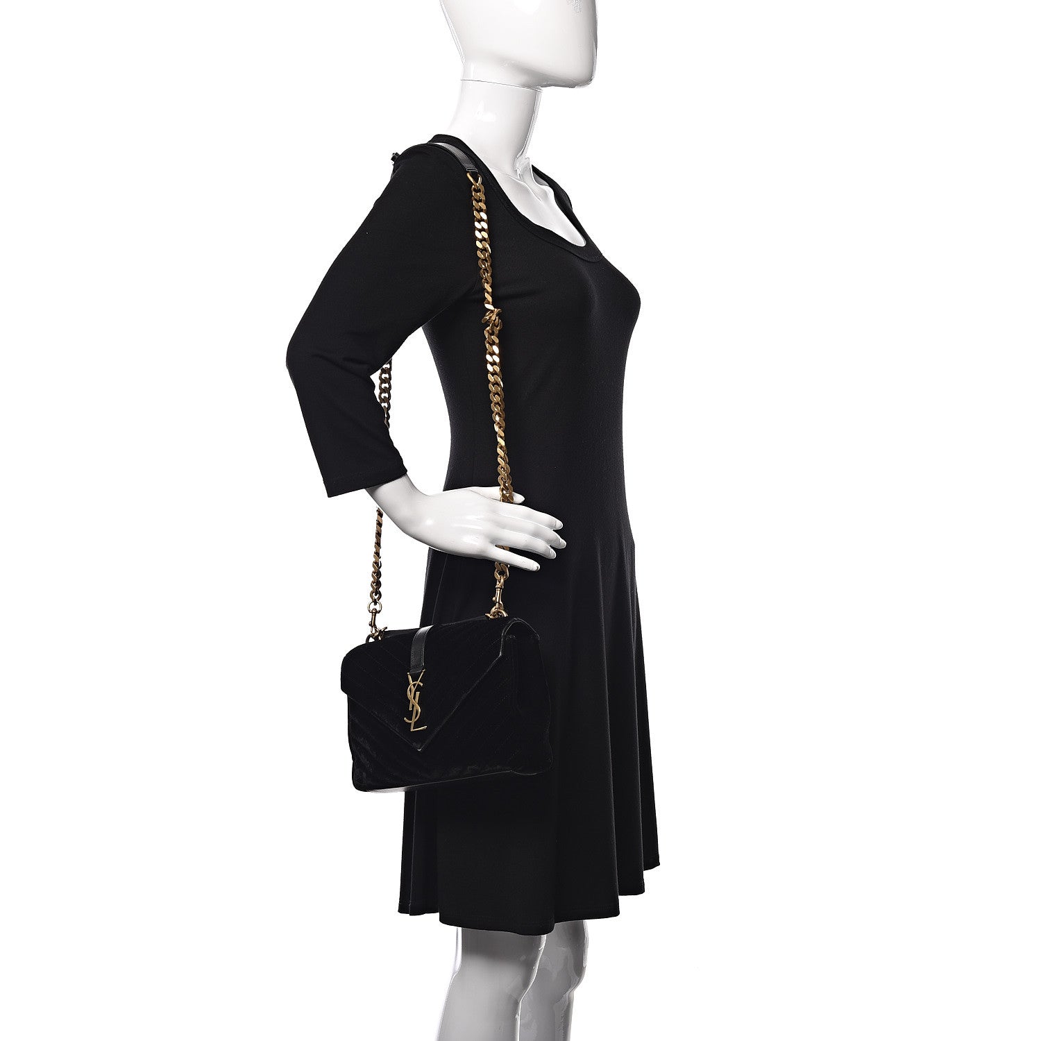 Saint Laurent Velvet Matelasse Chevron Medium College Monogram Bag Black 2 of 16