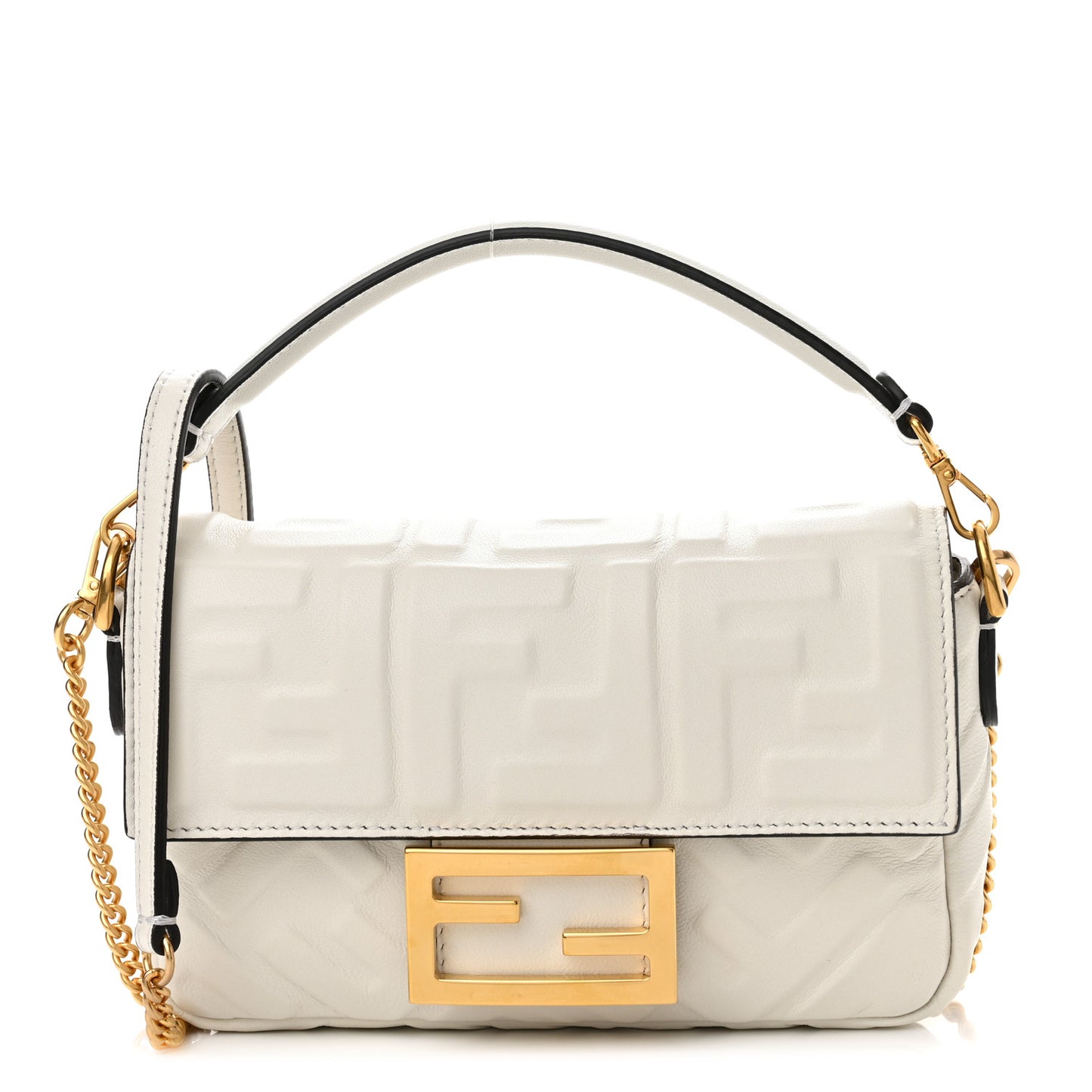 Nappa FF 1974 Embossed Mini Baguette White