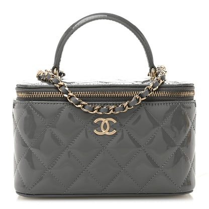 Chanel Patent Quilted Quilted Small Top Handle Vanity Case With Chain Grey 1 of 11