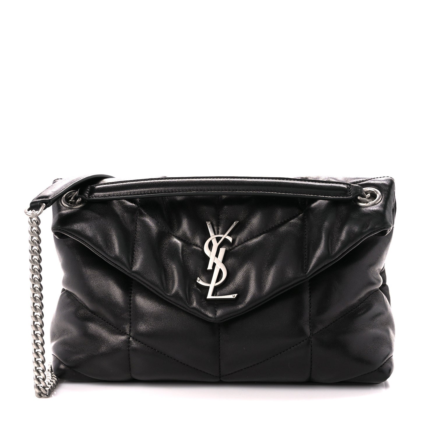 Lambskin Quilted Small Loulou Puffer Monogram Chain Satchel Black