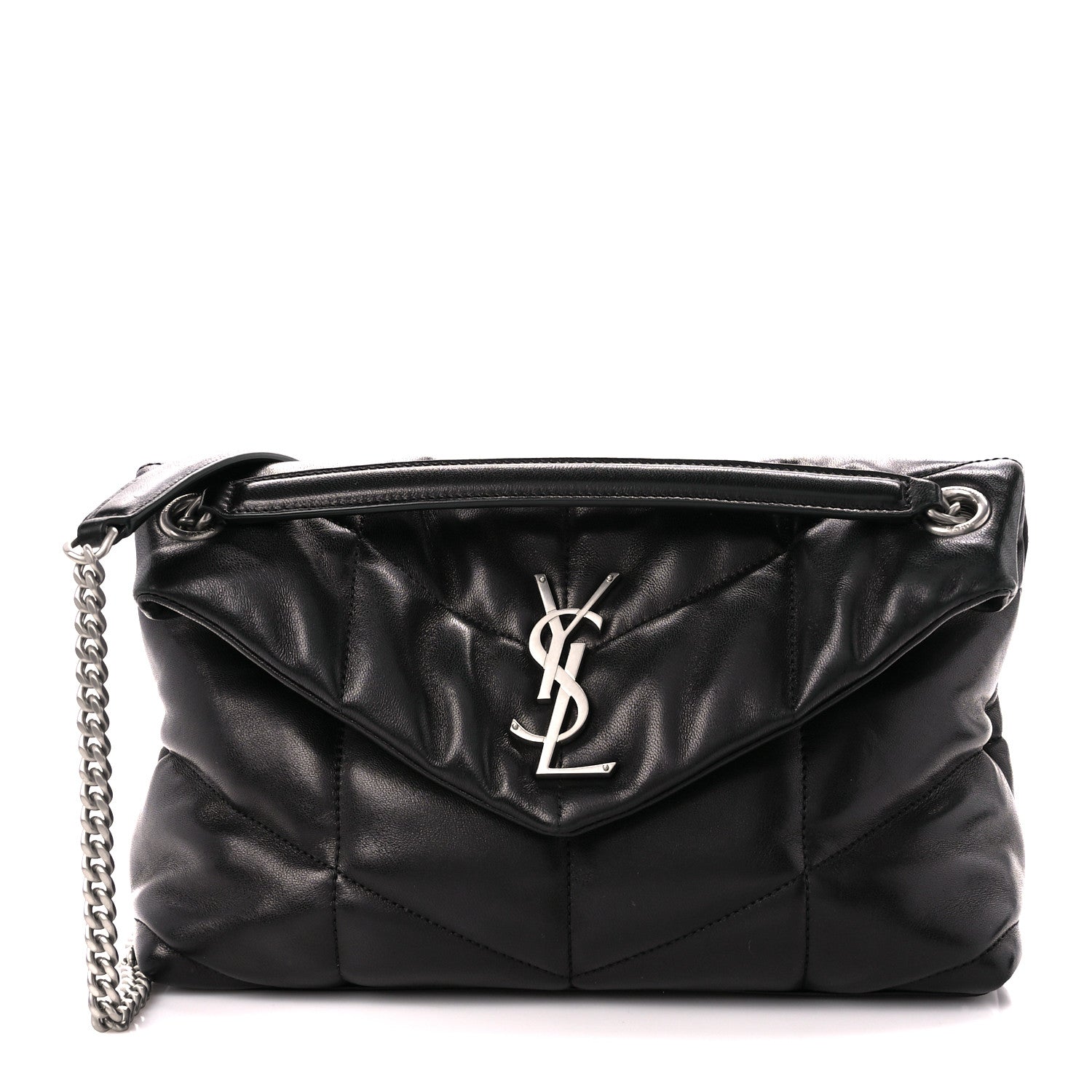 Saint Laurent Lambskin Quilted Small Loulou Puffer Monogram Chain Satchel Black 1 of 11