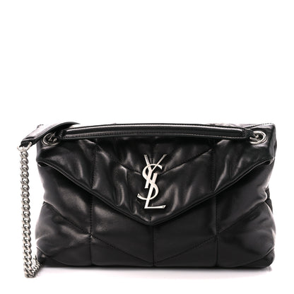 Saint Laurent Lambskin Quilted Small Loulou Puffer Monogram Chain Satchel Black 1 of 11