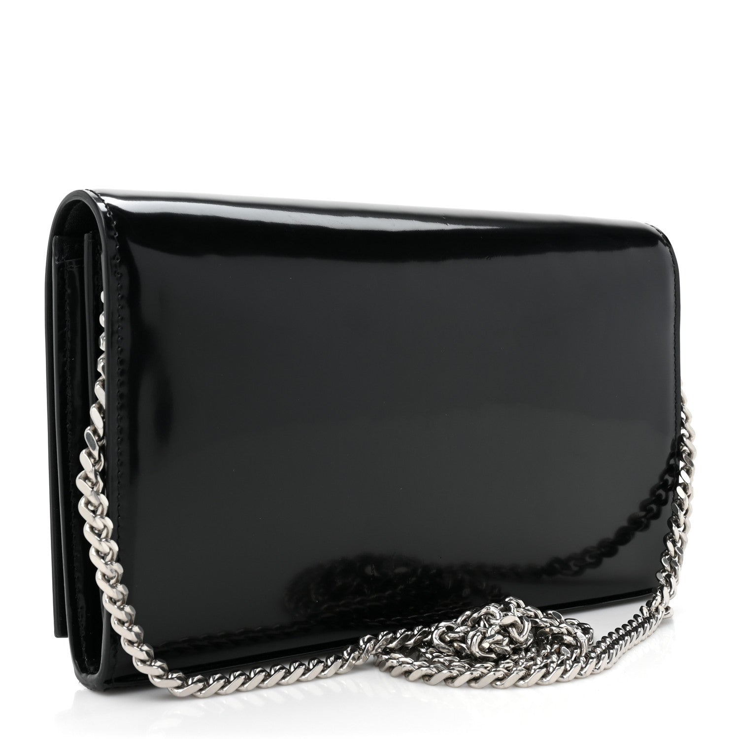 Saint Laurent Glazed Calfskin Cassandre Wallet On Chain WOC Black 3 of 11