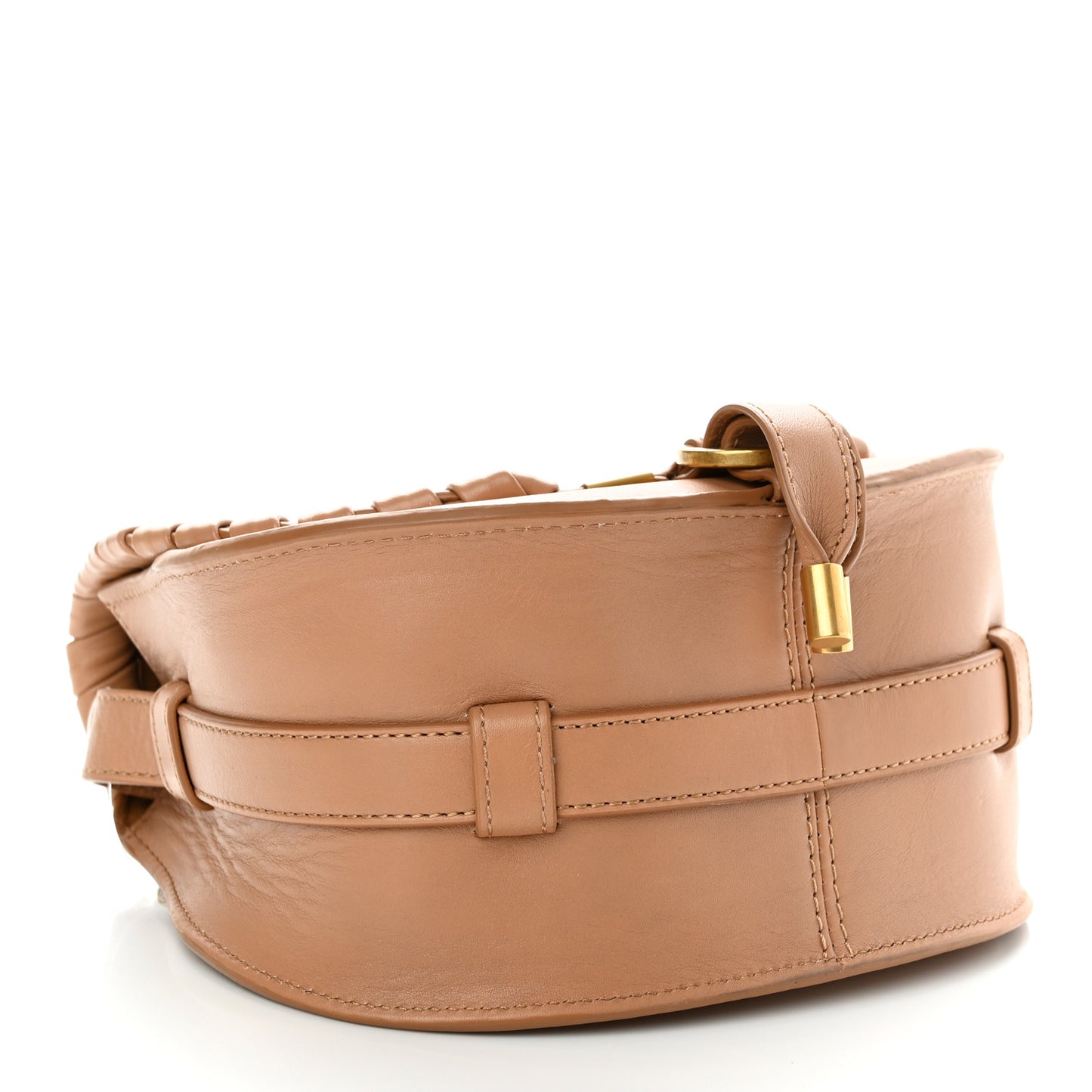 Calfskin Whipstitch Mini Marcie Round Crossbody Bag Light Tan