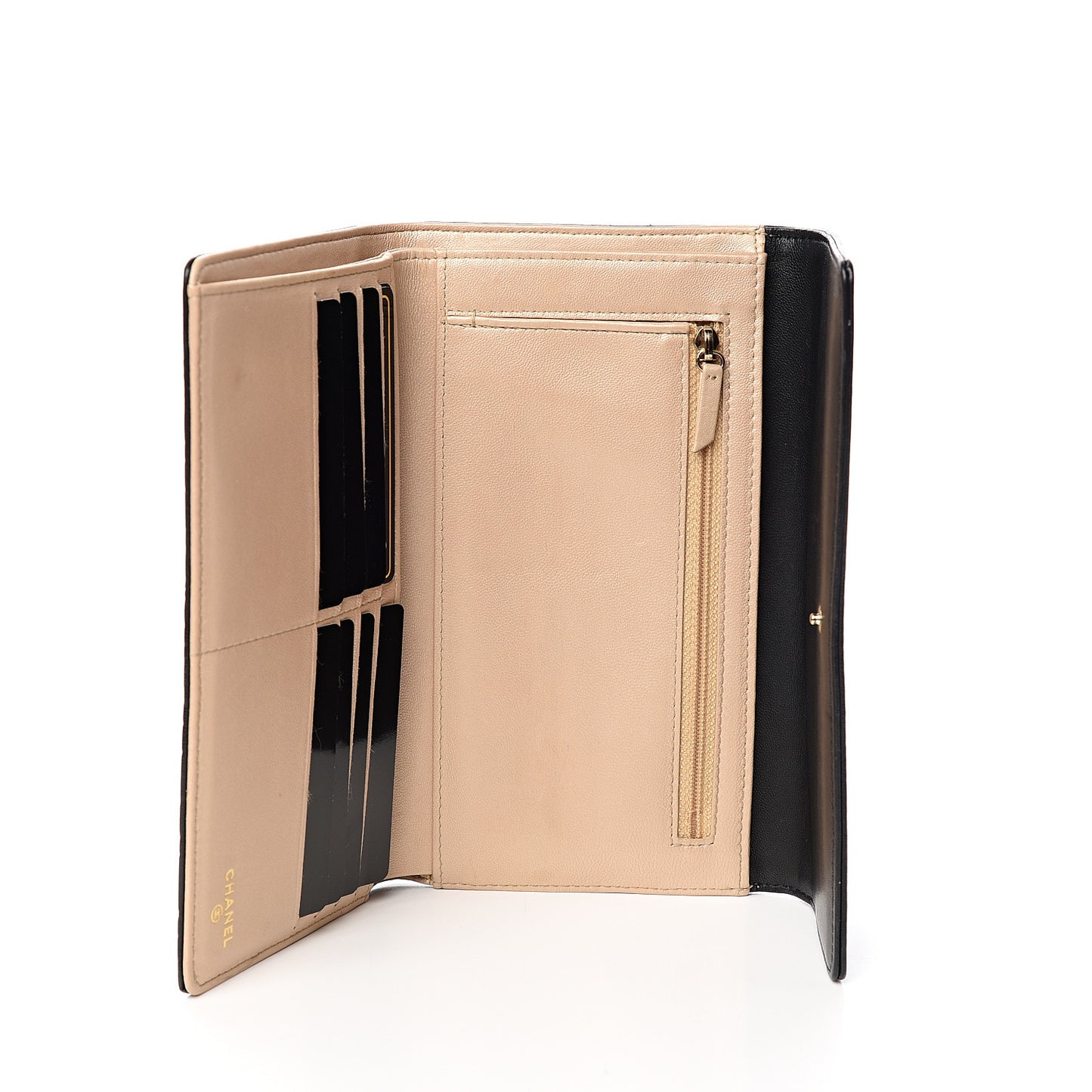 Lambskin Camellia Embossed Large Flap Wallet Black
