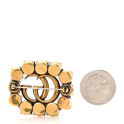 Gucci Metal Crystal Double G Brooch Aged Gold 2 of 4