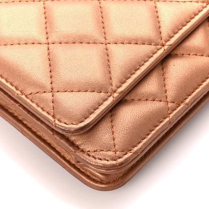Chanel Metallic Lambskin Quilted Wallet On Chain WOC Golden 11 of 13