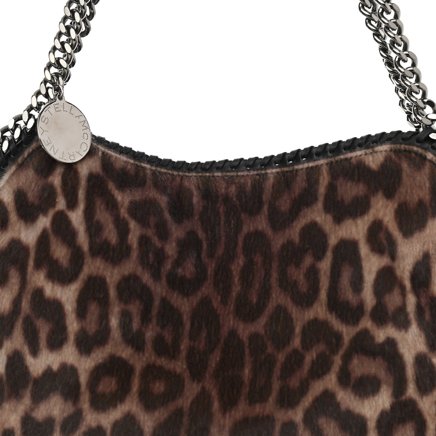 Faux Calf Hair Leopard Print Small Falabella Tote Brown