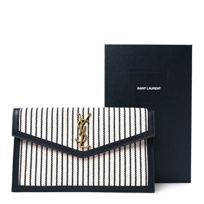 Saint Laurent Canvas Striped Uptown Pouch Beige Black 8 of 8