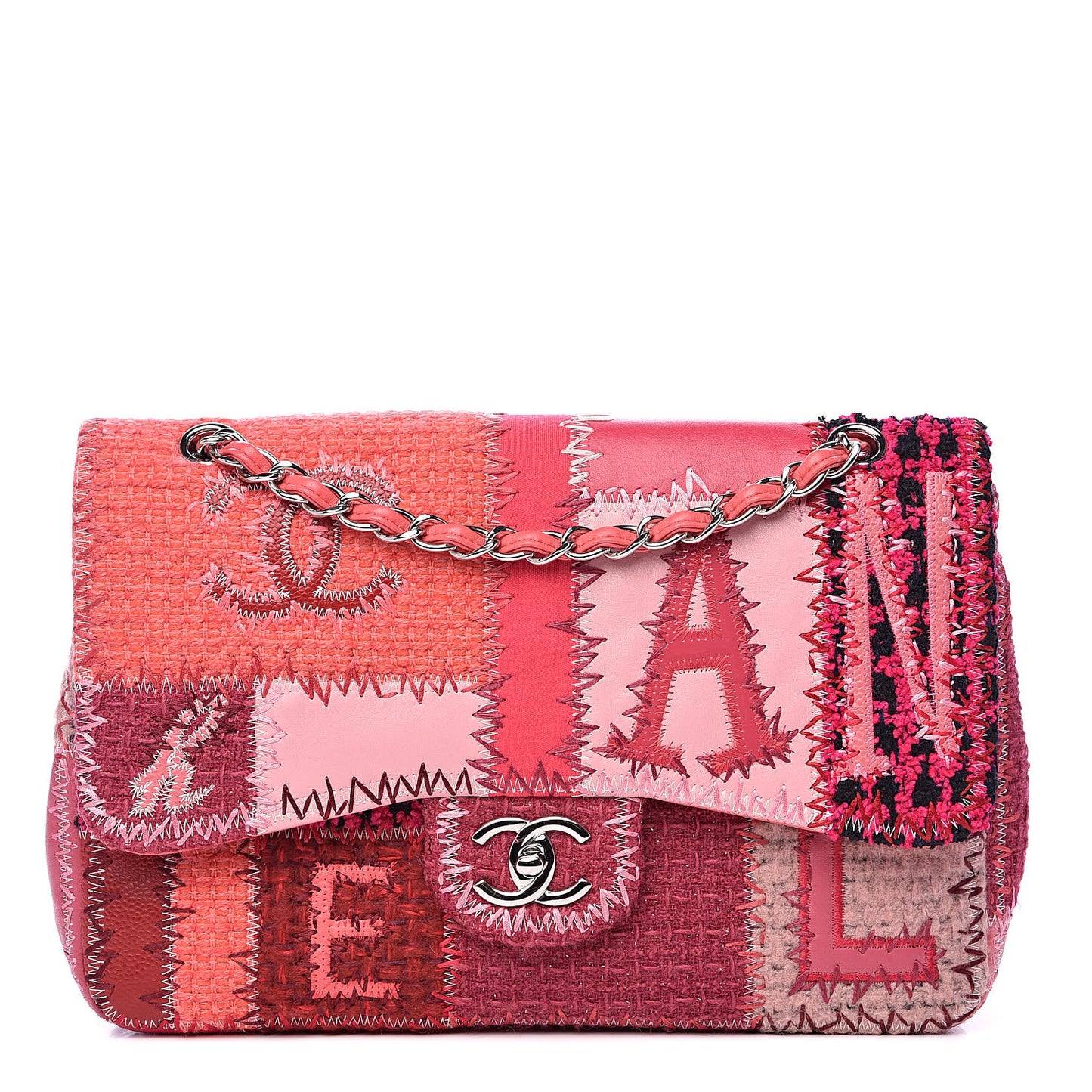 Tweed Patchwork Jumbo Single Flap Pink