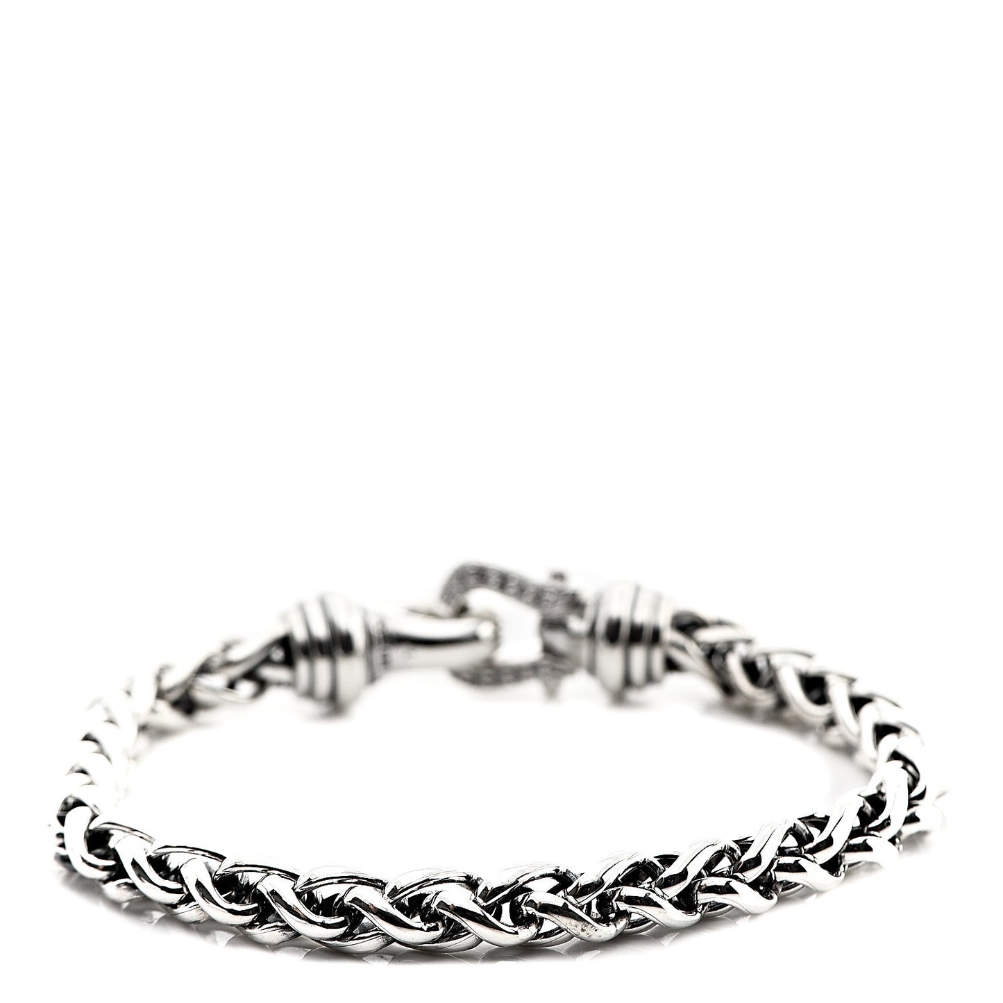 Sterling Silver Diamond 6mm Buckle Wheat Chain Bracelet