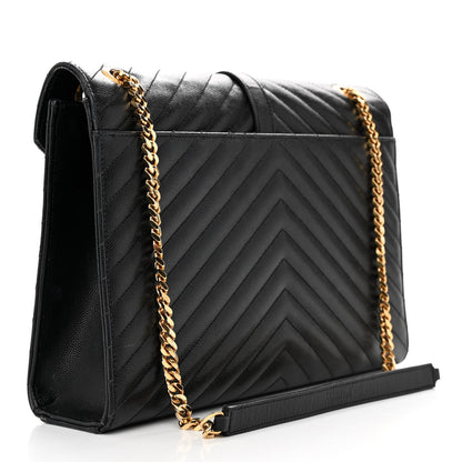Saint Laurent Grain De Poudre Matelasse Chevron Large Monogram Satchel Black 3 of 15
