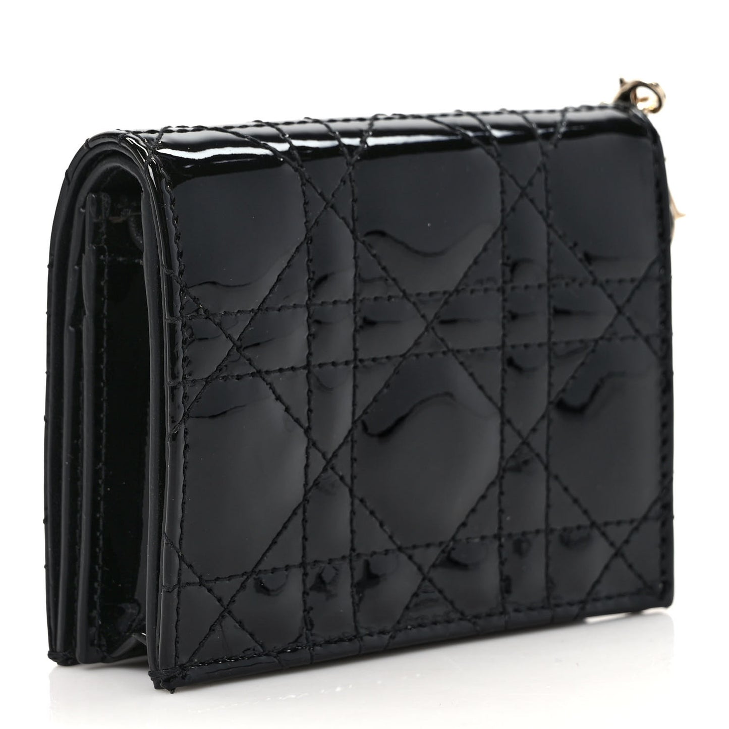 Patent Cannage Small Lady Dior Flap Card Holder Black