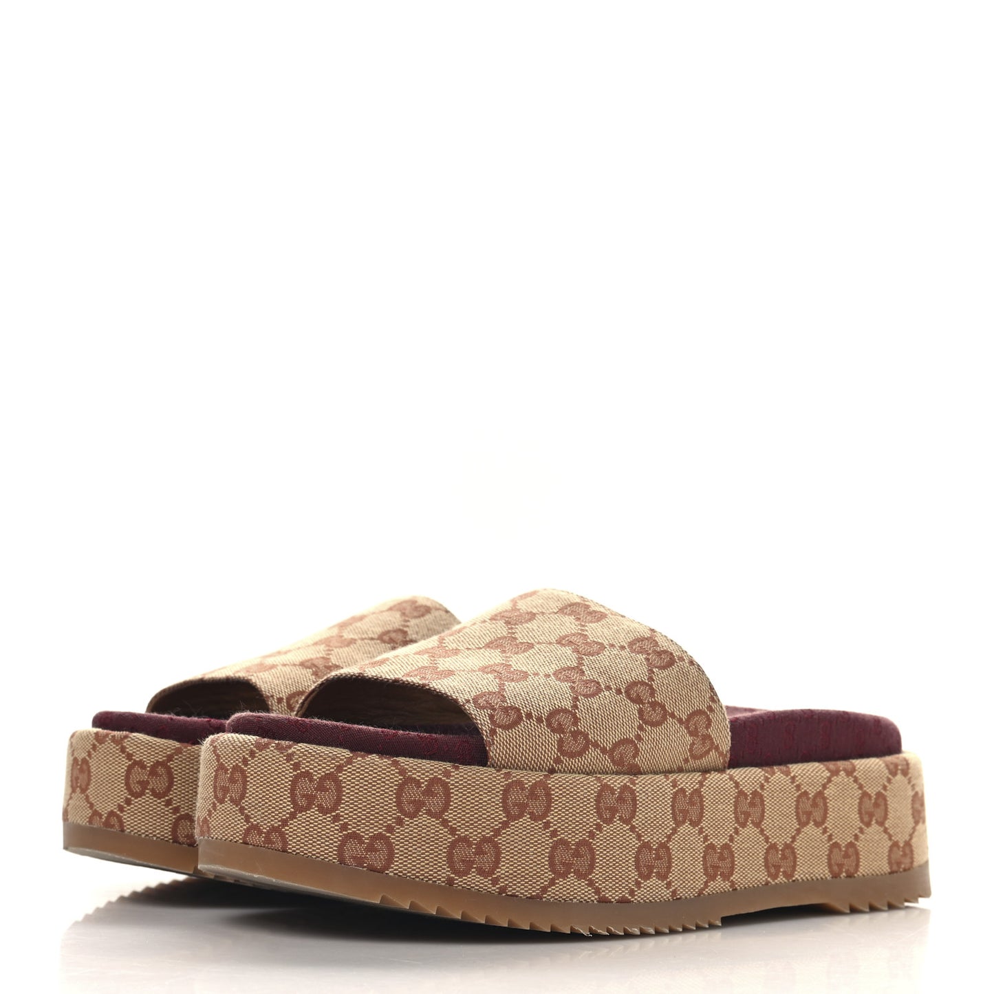 Canvas GG Monogram Angelina Platform Slide Sandals 37 Beige Ruggine