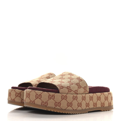 Gucci Canvas GG Monogram Angelina Platform Slide Sandals 37 Beige Ruggine 4 of 9