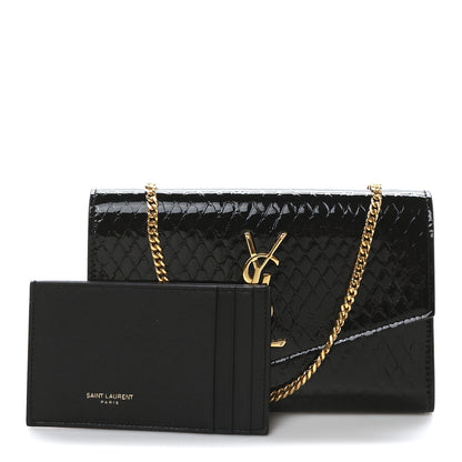 Saint Laurent Calfskin Python Embossed Monogram Uptown Chain Wallet Black 3 of 12