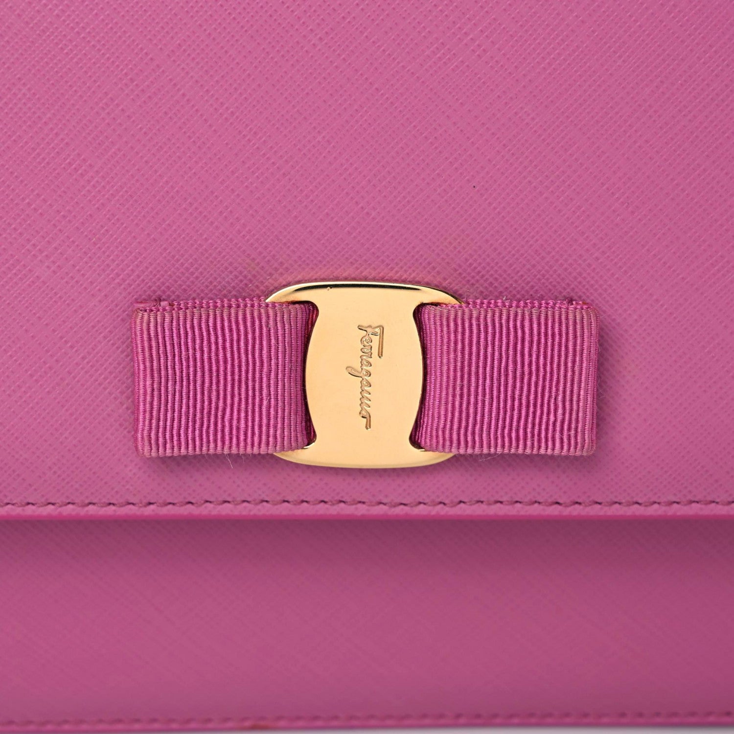 Salvatore Ferragamo Printed Calfskin Vara Bow Chain Flap Crossbody Fuchsia 13 of 13