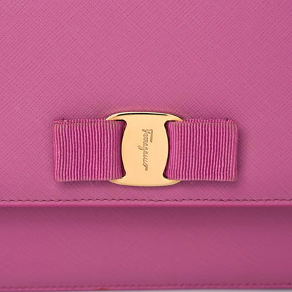 Salvatore Ferragamo Printed Calfskin Vara Bow Chain Flap Crossbody Fuchsia 13 of 13