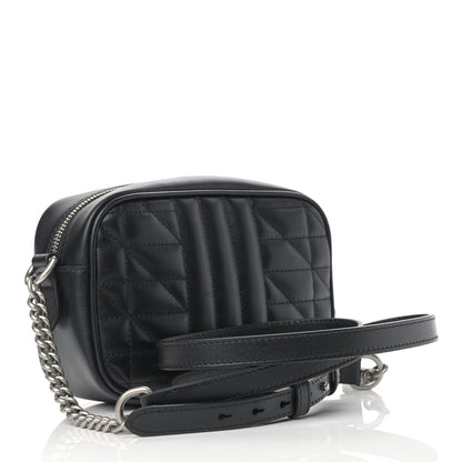 Gucci Calfskin Matelasse Aria Mini GG Marmont Chain Shoulder Bag Black 3 of 9
