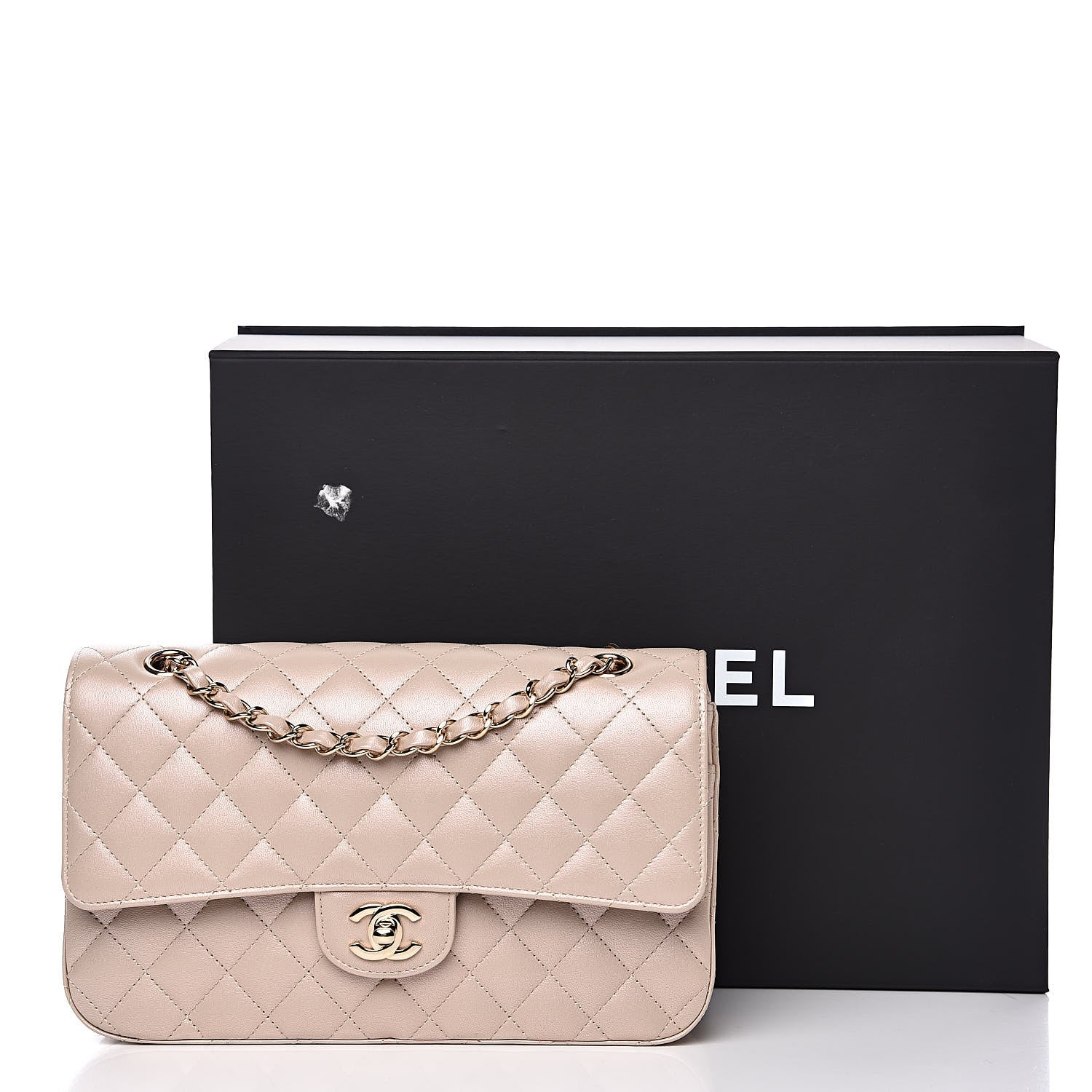 Chanel Iridescent Lambskin Quilted Medium Double Flap Light Beige 12 of 12