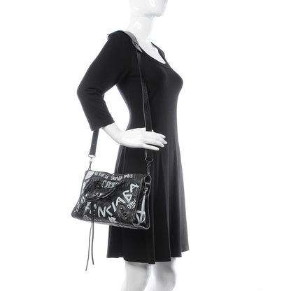 Balenciaga Agneau Classic Hardware Graffiti All Over S City Black 2 of 8