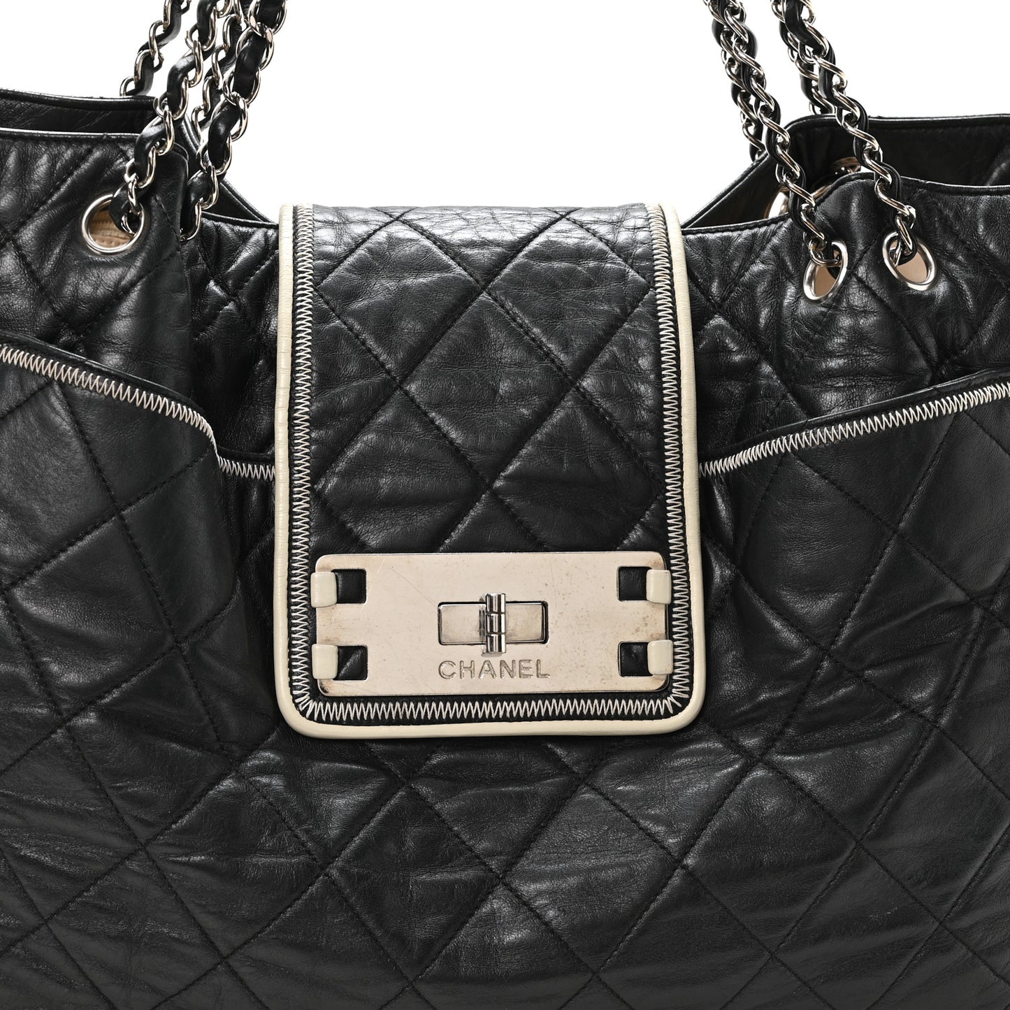 Lambskin Quilted Large East West Tote Black