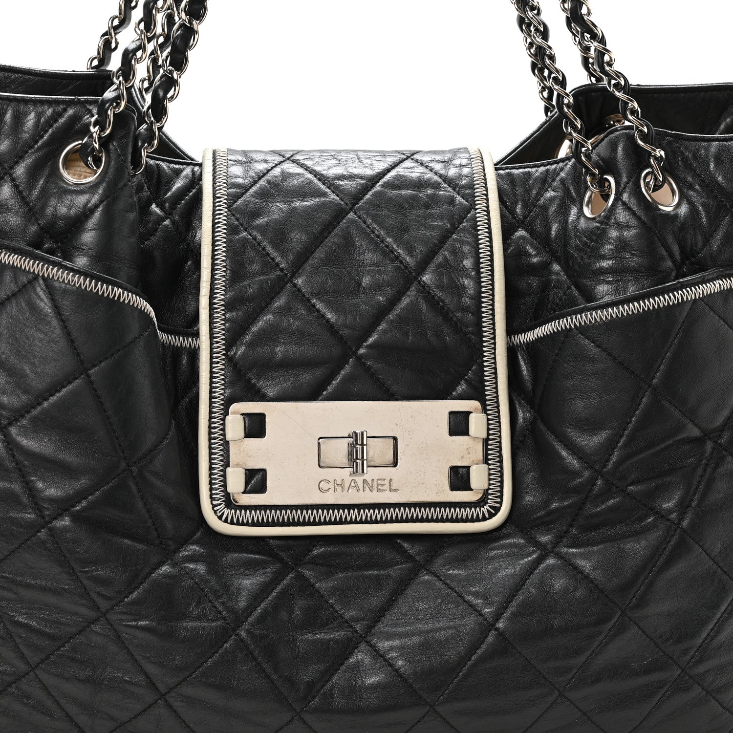 Chanel Lambskin Quilted Large East West Tote Black 7 of 9