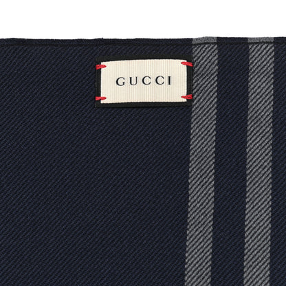 Gucci Wool Silk Monogram Fringe Scarf Navy Blue 5 of 5