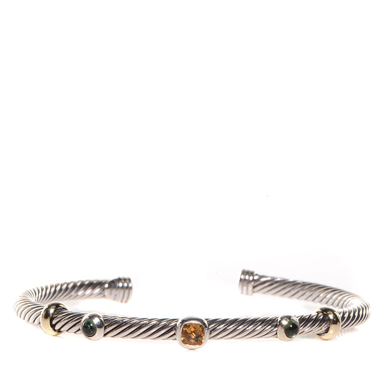 David Yurman Sterling Silver 18K Gold Citrine Green Tourmaline 4mm Renaissance Bracelet 1 of 5