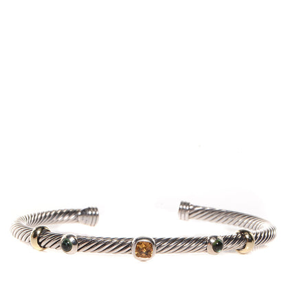 David Yurman Sterling Silver 18K Gold Citrine Green Tourmaline 4mm Renaissance Bracelet 1 of 5