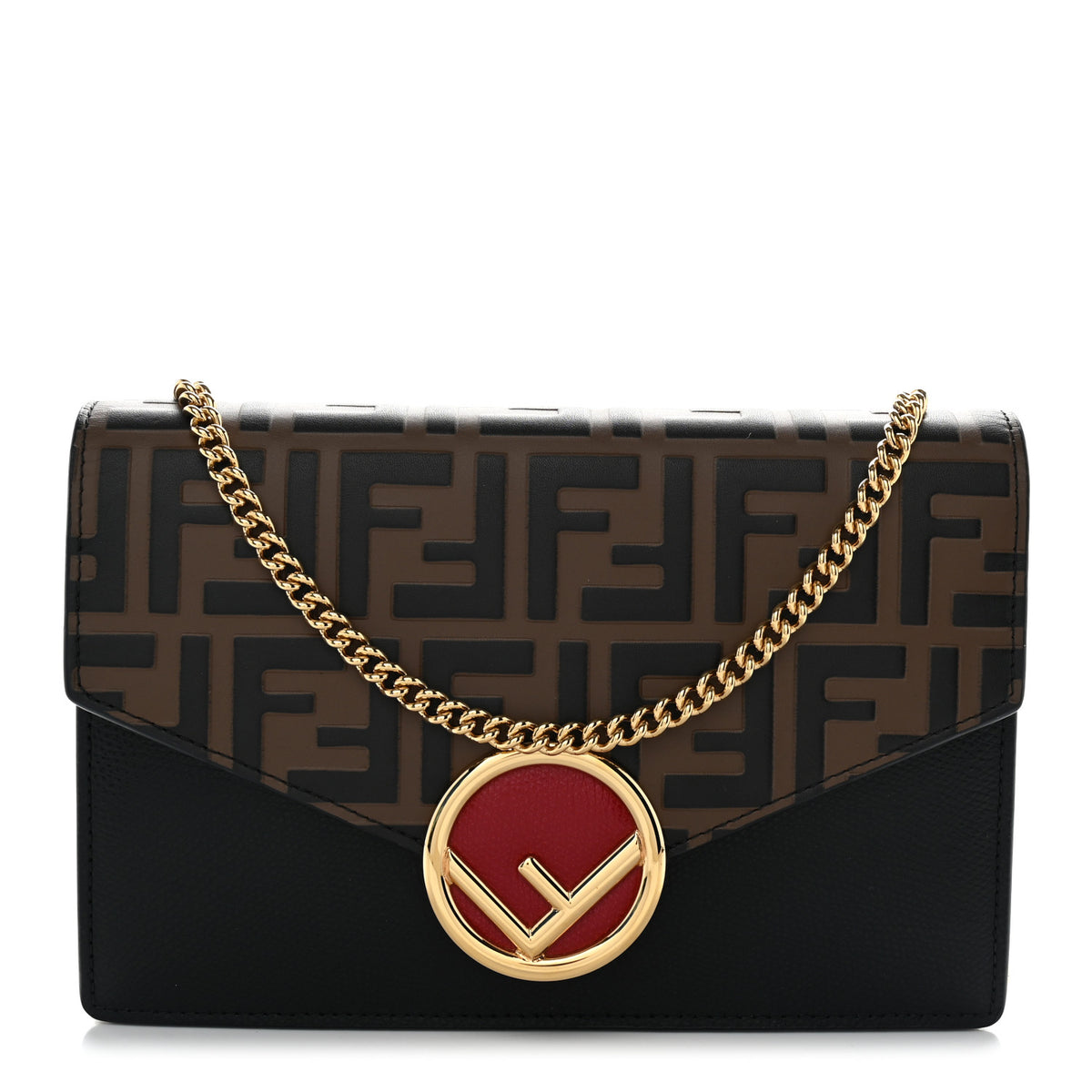 Vitello Cruise F is Fendi Bi-Color FF 1974 Embossed Medium Envelope Wallet On Chain Black Maya