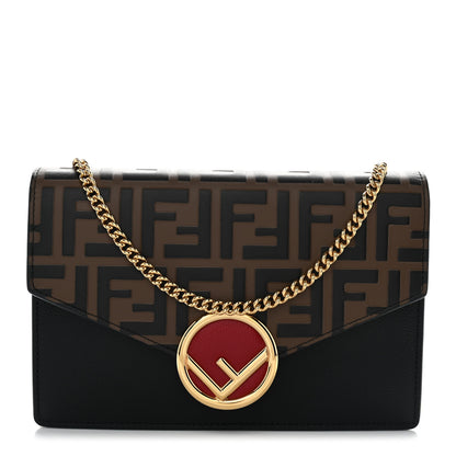 Fendi Vitello Cruise F is Fendi Bi-Color FF 1974 Embossed Medium Envelope Wallet On Chain Black Maya 1 of 10