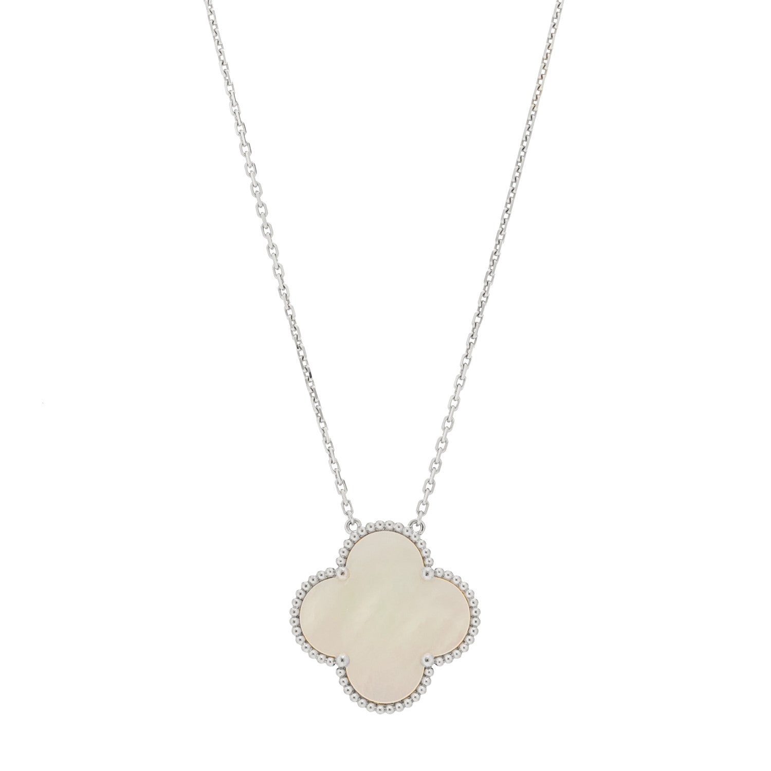 Van Cleef & Arpels 18K White Gold Mother of Pearl Magic Alhambra Pendant Necklace 1 of 6