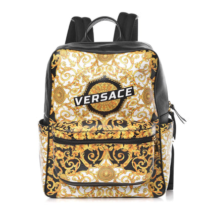 Versace Calfskin Baroque Print Backpack Black Gold Hibiscus 1 of 8