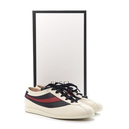 Gucci Calfskin Mens Web Falacer Sneakers 7.5 White Blue 10 of 10