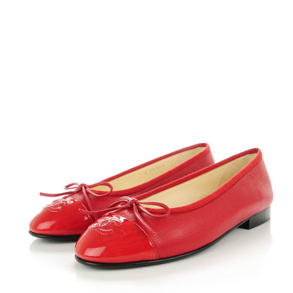 Chanel Goatskin Patent Cap Toe CC Ballerina Flats 35.5 Red 3 of 8