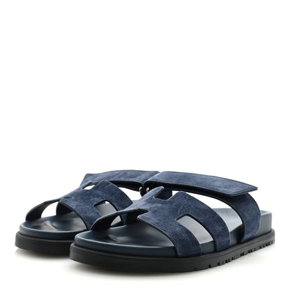Hermes Suede Goatskin Womens Chypre Sandals 36.5 Bleu Celeste 3 of 9