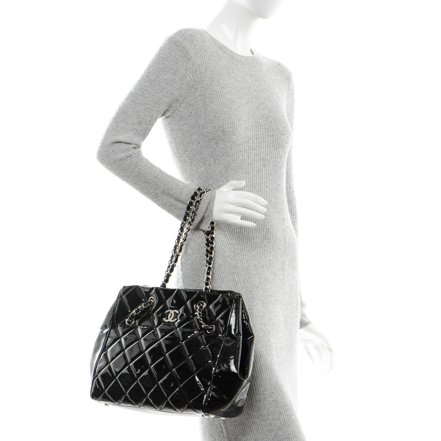 Chanel Patent Quilted Large Cells Tote Black 2 of 7
